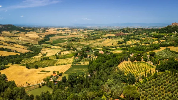 Montepulciano 'nun güzel manzarası, Tuscany, İtalya' daki tepe şehri.