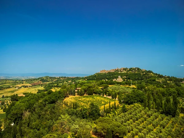 Schöne Aussicht Auf Montepulciano Bergstadt Der Toskana Italien — Stockfoto