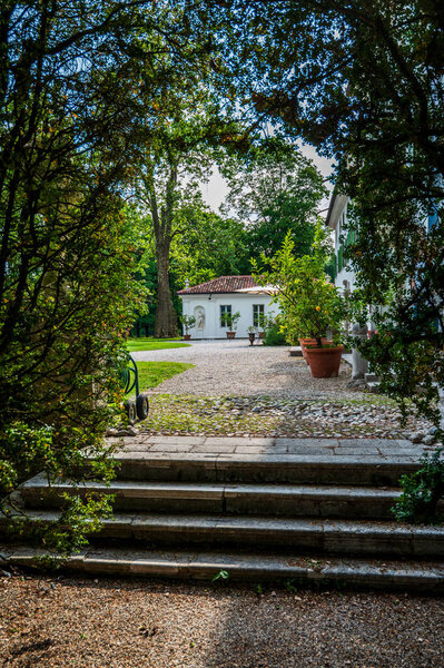 MORUZZO, Italy - May 17, 2015: Facade of the Villa Savorgnan di Brazza, located at the heart of the Friuli region.