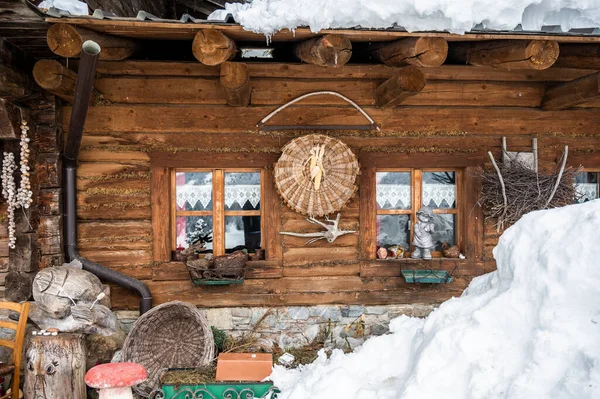索罗托的冬天 古老的木制房子 意大利 — 图库照片