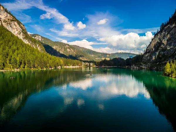 stock image Dream Dolomites. Reflections on Lake Braies.