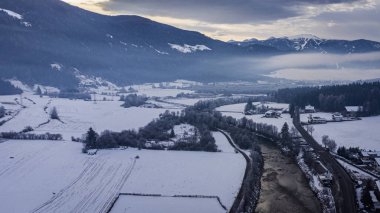 View from above of Valle di Tures valley at winter, South Tyrol, Italy.  clipart