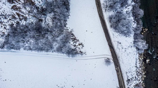Uitzicht Van Boven Bergrivier Het Dal Van Tures Winter Zuid — Stockfoto