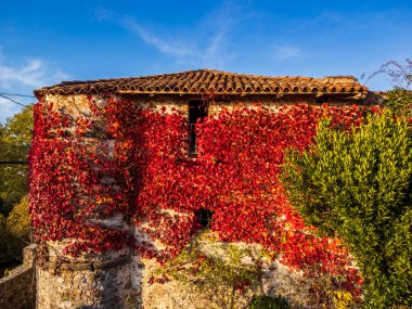 Villafredda 'nın antik köyünün manzaralı görüntüleri. Friuli.