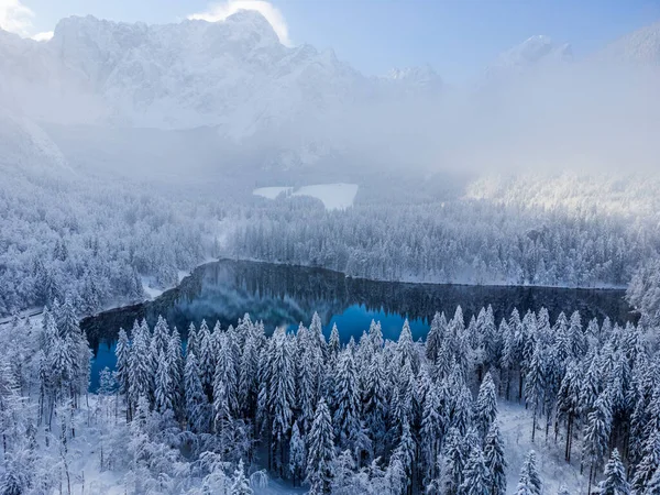 Scenic Shot Frozen Fusine Lakes Forest Tarvisio Italy — Stock Photo, Image