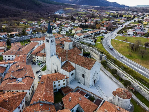 Aerial View Ancient Venzone Town Surrounded Stone Walls — Stock Photo, Image