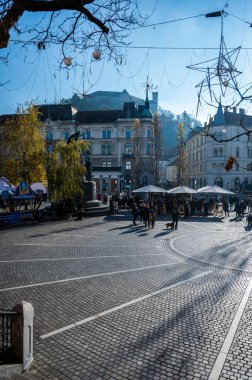 Slovenya, Ljubljana - 27 Aralık 2022: Slovenya 'nın başkenti Ljubljana' nın manzaralı çekimi