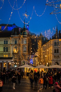 Slovenya, Ljubljana - 27 Aralık 2022: Slovenya 'nın başkenti Ljubljana' nın manzaralı çekimi