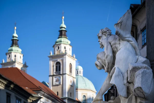 Zabytkowy Posąg Starym Mieście Lublana Stolicy Słowenii — Zdjęcie stockowe