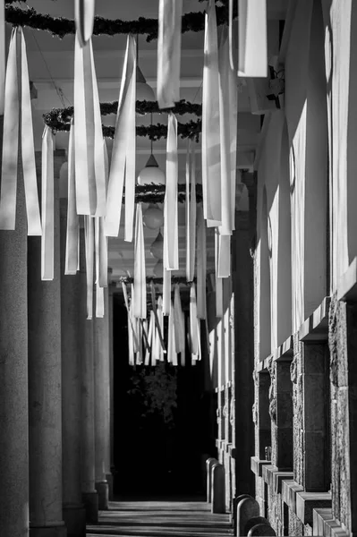 White Ribbons Decor Facade Old Building City Ljubljana Slovenia — Stock Photo, Image