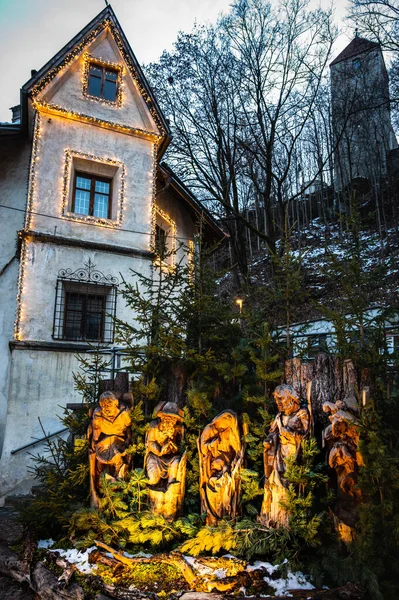 Bruneck Ιταλία Ιανουαρίου 2023 Χριστουγεννιάτικη Διακόσμηση Στο Δρόμο Της Παλιάς — Φωτογραφία Αρχείου