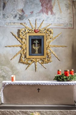 Val Aurina, İtalya 'daki eski kilisenin iç çekimleri.