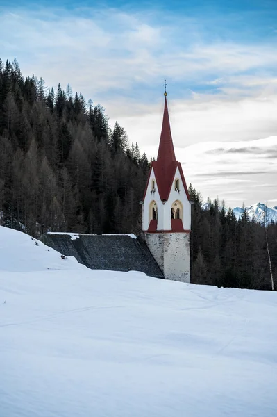 Beautiful Antique Church Snowy Mountains Val Aurina Italy — Stock Photo, Image