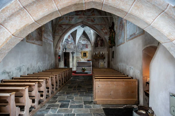 interior shot of old church in Val Aurina, Italy