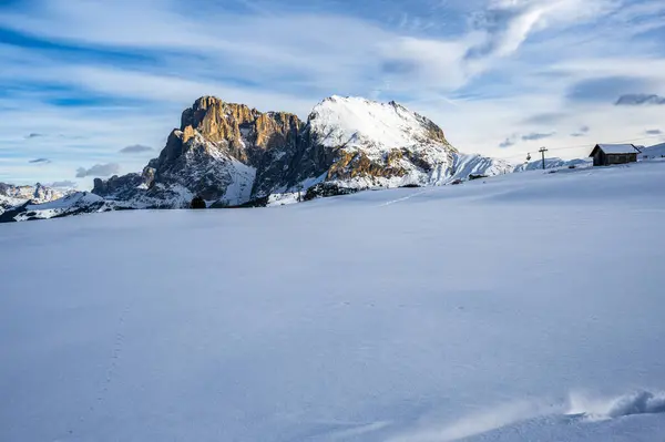 冬のヨーロッパ最大の高台 アルプ シアーズの雪と冬の雰囲気 ドロマイト — ストック写真