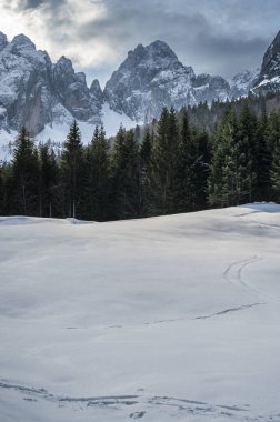 Tarvisio. Kışın Riofreddo Vadisi. Julian Alplerinin eteklerinde