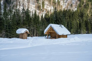Tarvisio. Kışın Riofreddo Vadisi. Julian Alplerinin eteklerinde