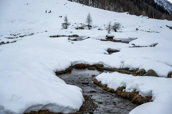Sněžná Krajina Údolí Valle Aurina — Stock fotografie