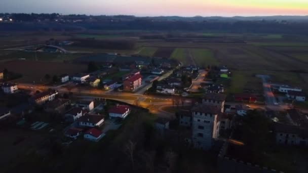 Puesta Sol Sobre Antigua Mansión Cassacco Friuli Visto Desde Arriba — Vídeos de Stock