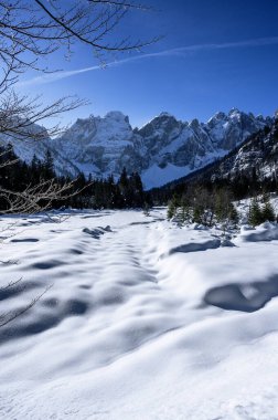 Riofreddo Vadisi. Tarvisio bölgesindeki karlı arazinin büyüsü