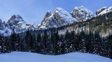 Şiddetli bir kar yağışı sonrasında Tarvisio turizm beldesi