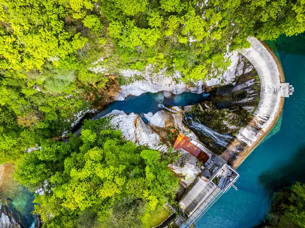 stock image Waterfall and dam in the Julian Prealps. Crosis, pearl of Tarcento. Nature and engineering