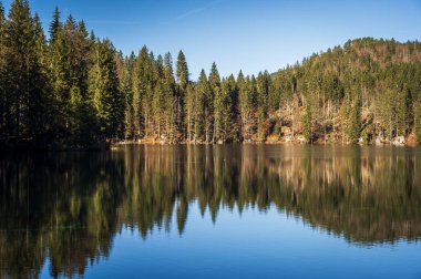 Fusine Göl Vadisi 'nde sabah. Sonbahar 