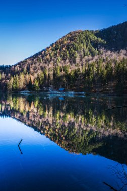 Fusine Göl Vadisi 'nde sabah. Sonbahar 