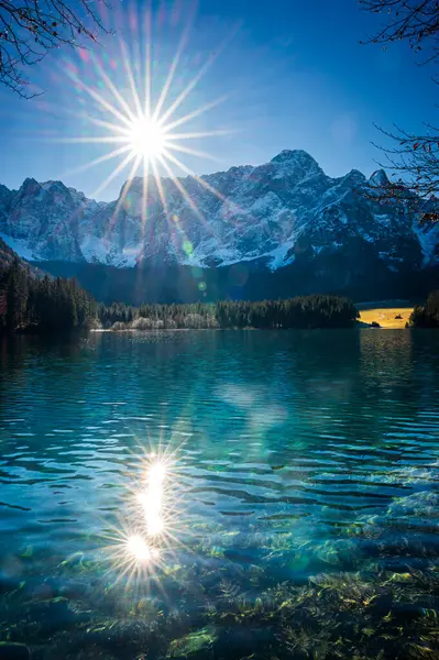 stock image Morning in the Fusine lakes valley. Autumn 