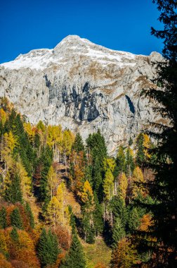 İtalya, sonbaharda güzel dağ manzarası. 