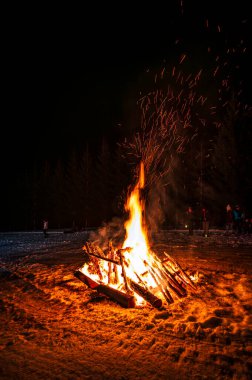 Sauris, İtalya - 18 Şubat 2023: Geleneksel Sauris karnavalını kutlayan insanlar.