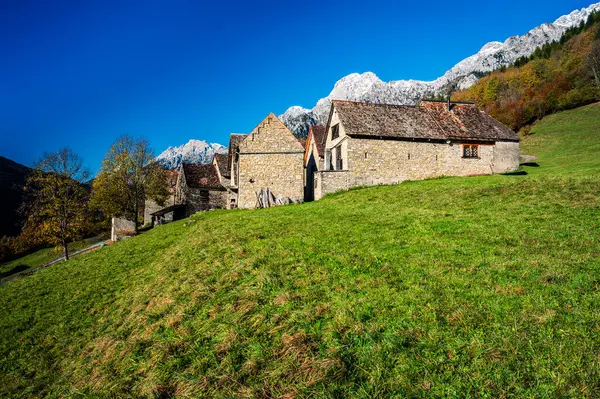 stock image Val Pesarina immersed in autumn atmospheres. Among woods and the ancient Orias stables.