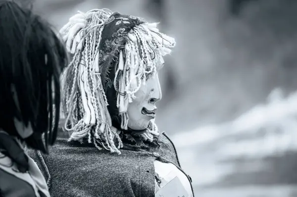 stock image Ancient carnival of Sauris. Traditional wooden masks, Italy on 18 February, 2023