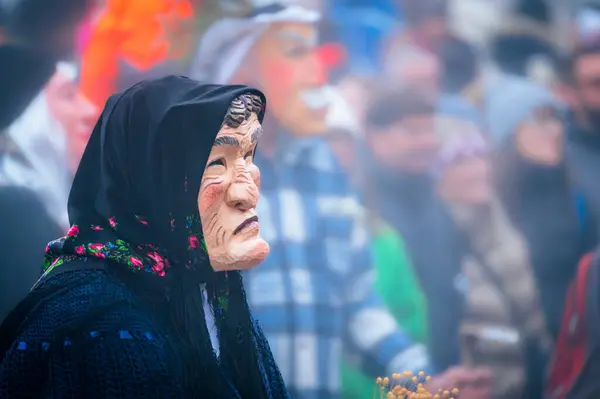 stock image Ancient carnival of Sauris. Traditional wooden masks, Italy on 18 February, 2023