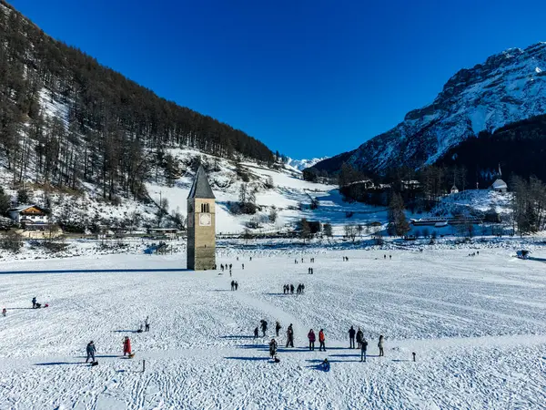 stock image Resia Lake in Venosta Valley, South Tyrol, Italy