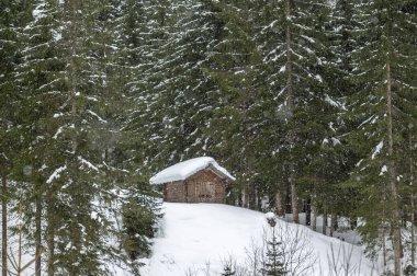 İtalyan Alplerindeki dağ evleri manzaralı.