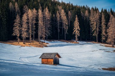 church in Ancient mountain  village  Sauris. beautiful view  clipart