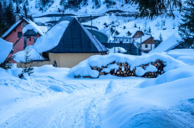 Riofreddo Vadisi. Tarvisio bölgesindeki karlı arazinin büyüsü