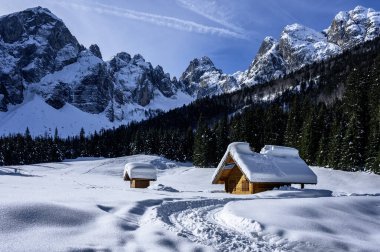 Riofreddo Vadisi. Tarvisio bölgesindeki karlı arazinin büyüsü