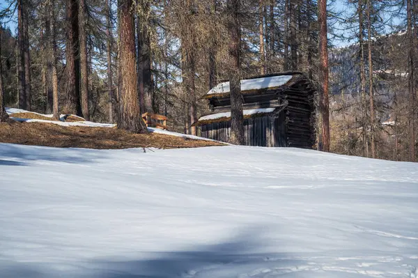 stock image Snow covered mountain hill at Val Fiscalina, South Tyrol