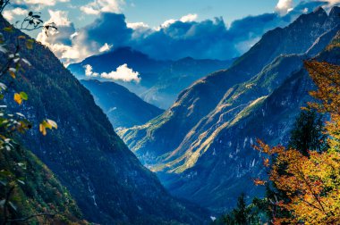 Autumn in Val Raccolana. Forest trees in mountains. Julian Alps and Fontanone di Goriuda clipart