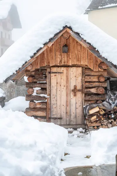 Sappada, Veneto, İtalya 'da kış kar yağışında evler 