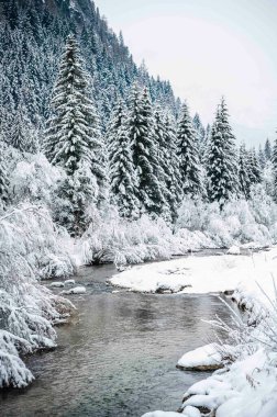 İtalya 'da şiddetli kar altında Val di Fassa' nın mücevheri Canazei 'nin manzaralı kış günü manzarası 