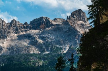 Ampezzo Dolomitlerinin çevre, bitki örtüsü ve doğası, Cristallo Dağı 'nın hakimiyetinde..