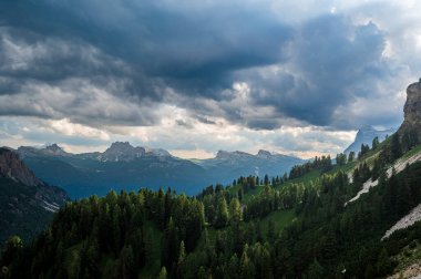 Ampezzo Dolomitlerinin çevre, bitki örtüsü ve doğası, Cristallo Dağı 'nın hakimiyetinde..
