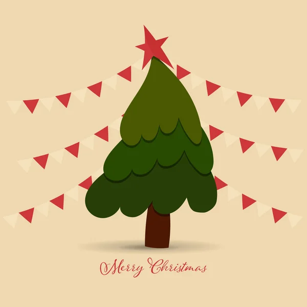 クリスマスグリーティングカードグリーンパインツリー冬の休日の伝統的なお祝いのシンボルベクトルイラスト — ストックベクタ