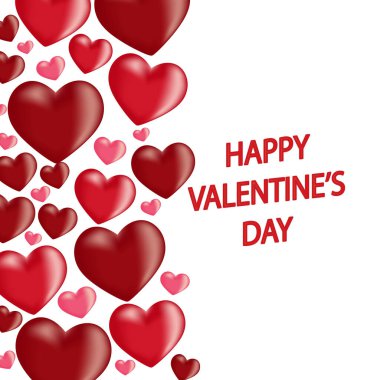 Valentine's Day with 3D hearts on white background Valentine's greeting card Vector illustration