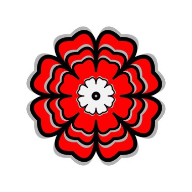 Black red flower on white background Round ornament Abstract flower element for creative design tasks Mandala Vector illustration