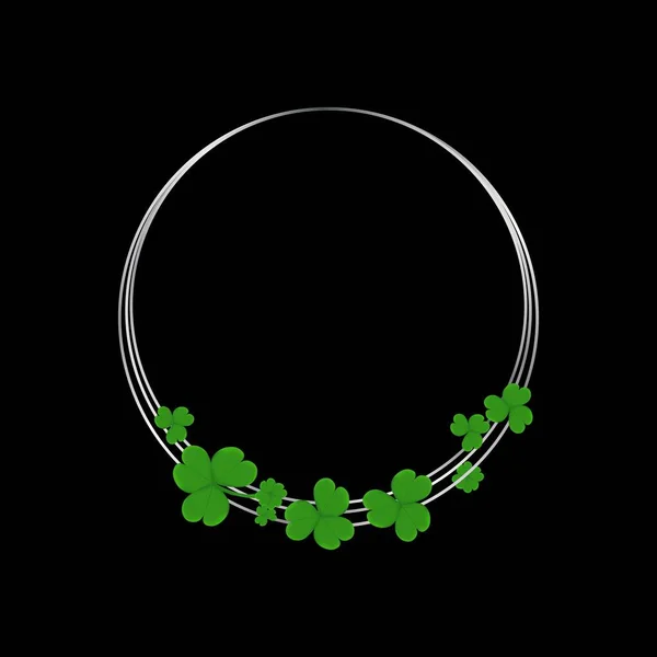 Cornice Confine Cerchio Argento Con Trifogli Sfondo Verde Elemento Decorativo — Vettoriale Stock
