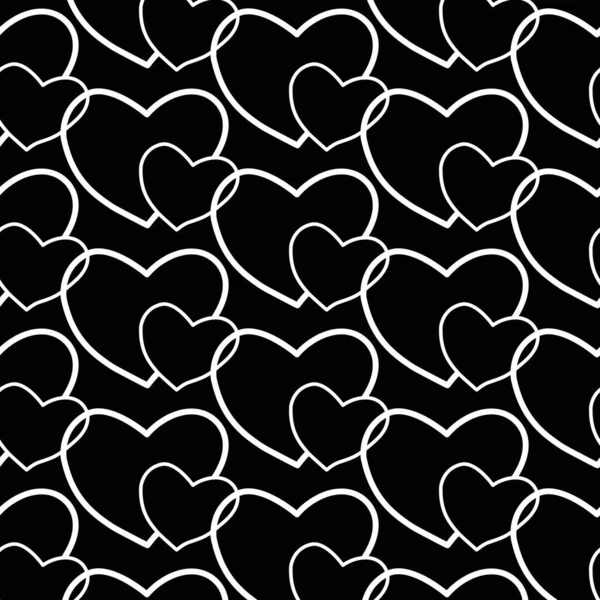 Nahtloses Muster Valentinstag Schwarze Hintergrunddekoration Mit Weißen Herzen Verpackungspapier Design — Stockvektor